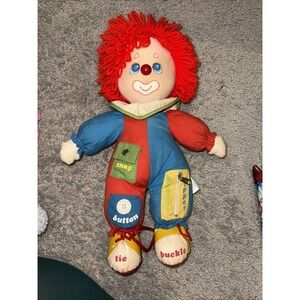 Vintage Amtoy 1983 Teach Me To Dress Clown Doll Plush Zipper, Button,Tie, Buckle